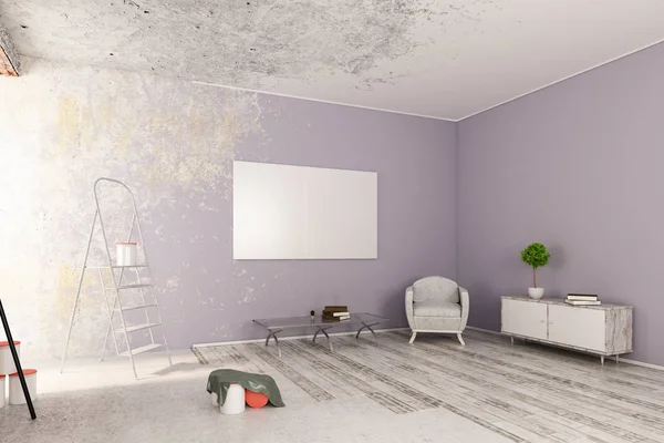 Unfinished living room with canvas — Stock Photo, Image