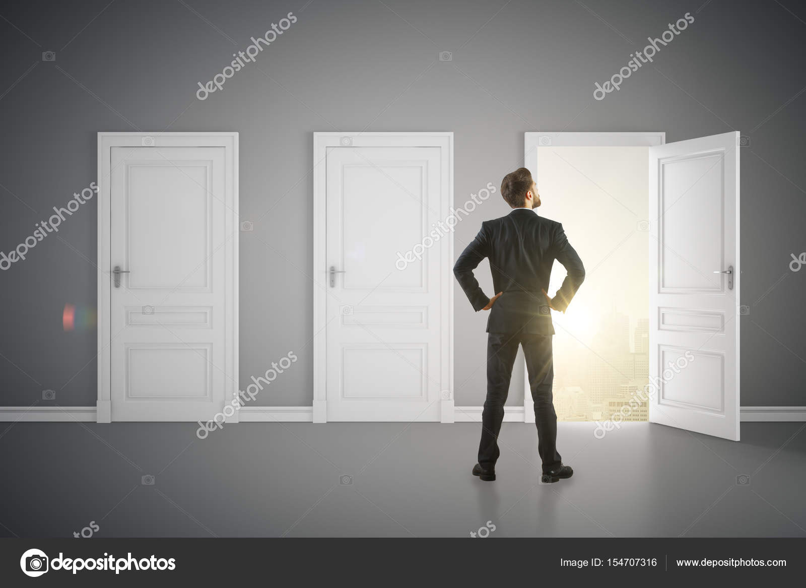 looking out door back view of young businessman in concrete interior looking out open door with sunlit city view success concept 3d rendering photo by peshkova looking out door back view of young businessman in concrete interior looking out open door with sunlit city view success concept 3d rendering photo by peshkova