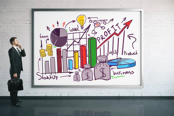 사려깊은 사업가 프레임 비즈니스 스케치를 보고. 금융 개념입니다. 3 차원 렌더링 — 스톡 사진