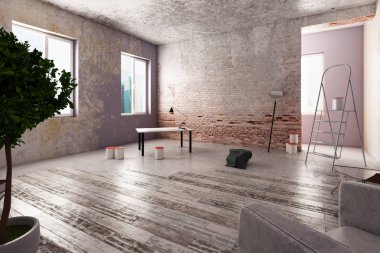 Parlak bitmemiş iç dekoratif bir ağaç. Bakım kavramı. 3D render
