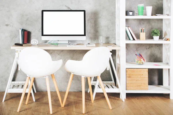 New office with empty computer monitor — Stock Photo, Image