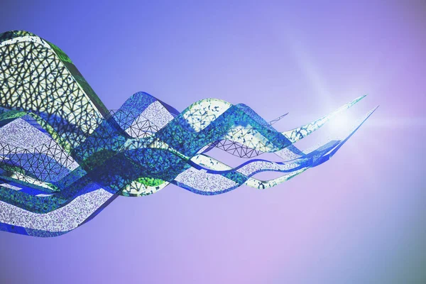 Δημιουργική μπλε πολυγωνικό τέχνης ανοιχτό λιλά φόντο. 3D rendering — Φωτογραφία Αρχείου