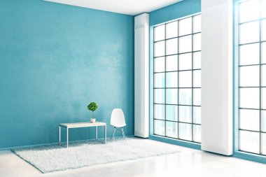 Boş duvar yüzü mavi iç