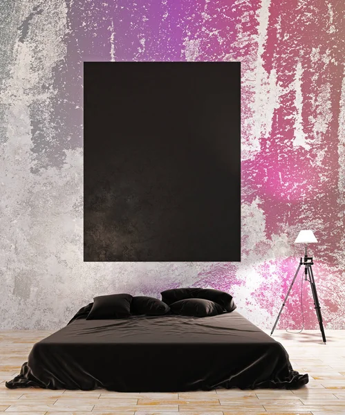 在创意卧室室内空黑板 — 图库照片