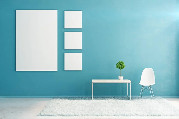 Blauwe interieur met lege billboard — Stockfoto