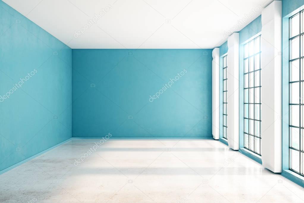 Unfurnished blue interior front