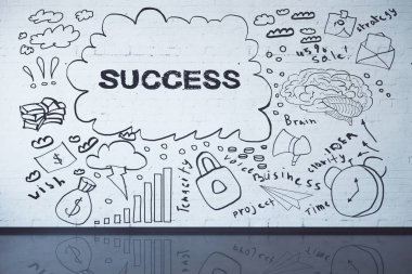 Beyaz tuğla duvar Önden Görünüm iş eskiz. Strateji kavramı.