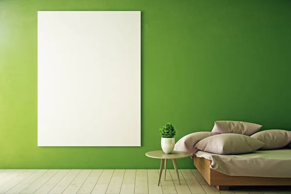 Πράσινο δωμάτιο με κενό πίνακα — Φωτογραφία Αρχείου