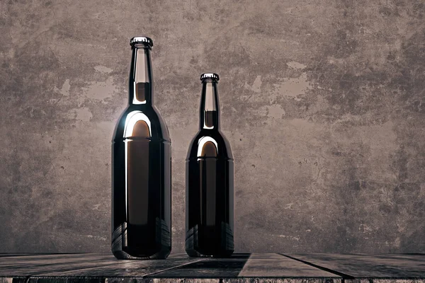 Zwei leere Flaschen auf dunklem Hintergrund — Stockfoto
