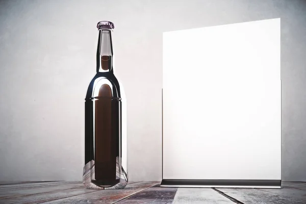 Leere Bierflasche und Banner — Stockfoto