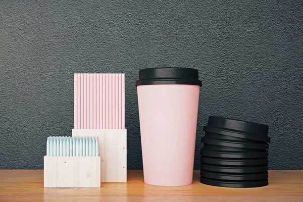 Розовый кофе чашки и другие элементы — стоковое фото