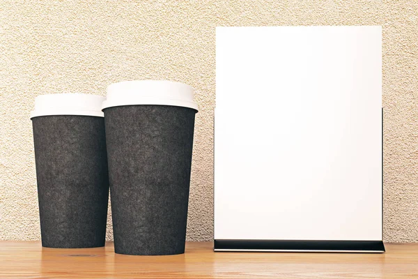 Copos de café e cartaz vazio — Fotografia de Stock