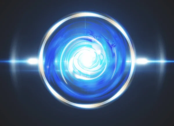 Абстрактная цифровая синяя кнопка на темном фоне. Инновационная концепция. 3D рендеринг — стоковое фото