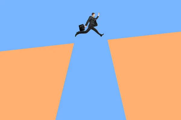Jumping man above cliffs