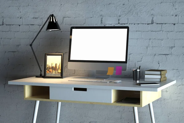 Blank white pc monitor — Stock Photo, Image