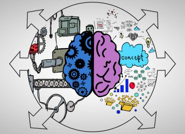 Yaratıcı iş beyin fırtınası kroki gri duvar. Liderlik kavramı 