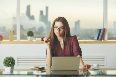 dizüstü bilgisayar kullanarak cazip iş kadını 