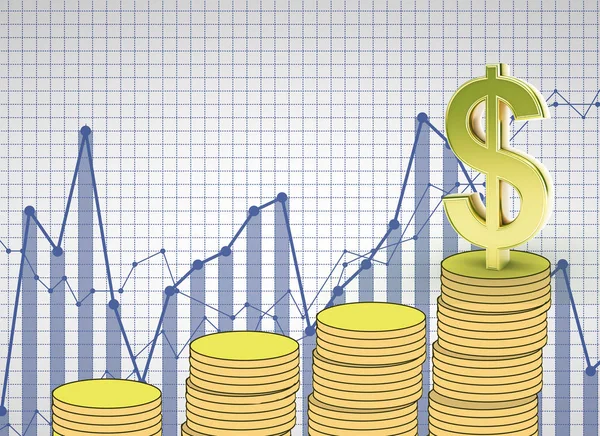 Altın dolar barlar ve grafik arka planı işareti. Ekonomi kavramı. 3D render  