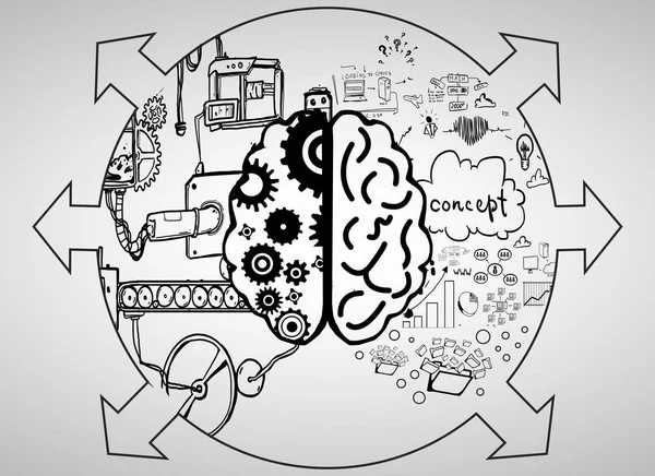 Yaratıcı iş beyin fırtınası kroki gri duvar. Başarı kavramı 