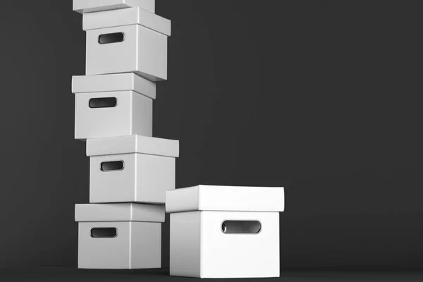 Stacks of white boxes on dark background. Shipping concept. 3D Rendering — Stock Photo, Image