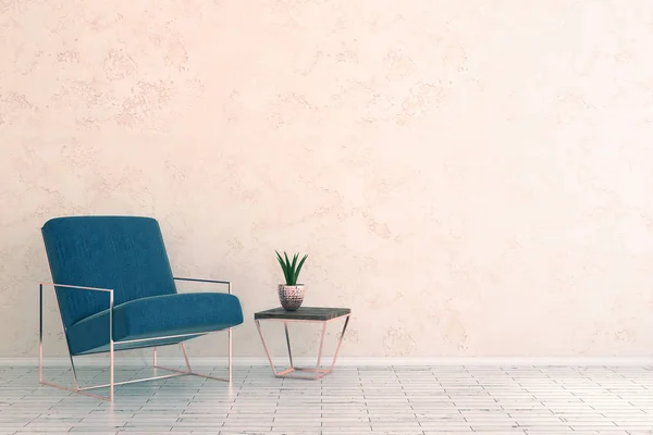 Minimalistische kamer met meubels en lege muur — Stockfoto