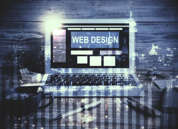 Diseño web lugar de trabajo multiexposición — Foto de Stock
