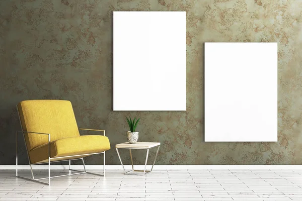 Wohnzimmer mit leerem Poster — Stockfoto