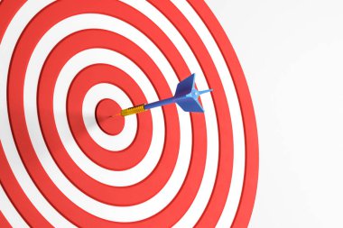 Başarı dart tahtası hedef oklarla beyaz zemin üzerine kapatın. Başarı kavramı. 3D render 