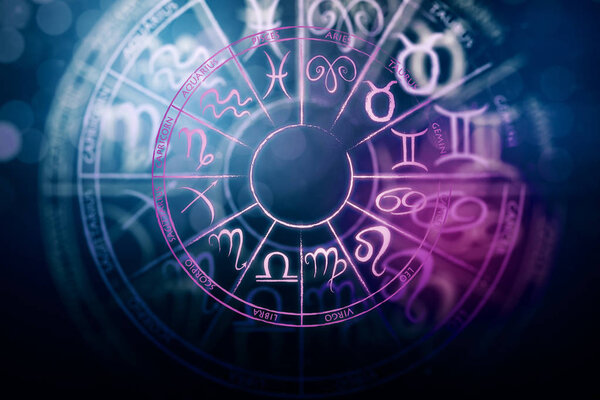 Zodial sign horoscope cirlce on dark background. Creative background. Symbol concept. 3D Rendering 