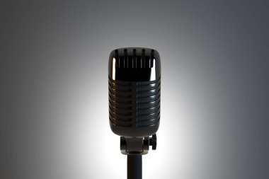 Retro mikrofon gri arka plan üzerinde. Kavram hazır. 3D render 