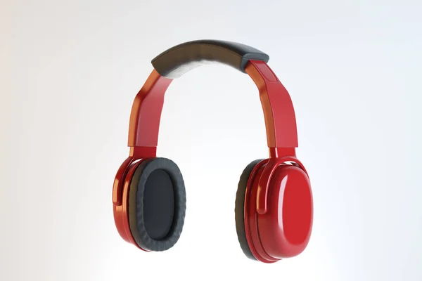 Piros fejhallgató és fülhallgató-ra könnyű háttér. Tartozék fogalom. 3D-leképezés — Stock Fotó
