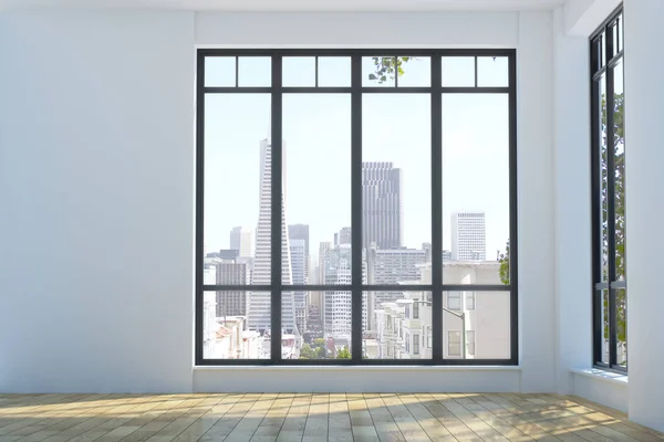 Moderno interior sin amueblar con vista a la ciudad — Foto de Stock