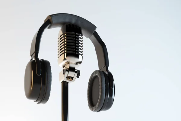 Auscultadores e microfone, conceito de radiodifusão — Fotografia de Stock
