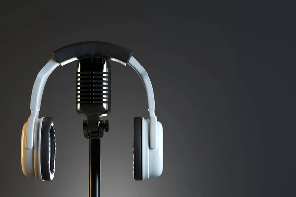 Fejhallgató és mikrofon, stúdió koncepció — Stock Fotó