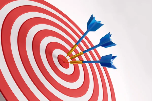 Close up of success dart board target with arrows on white background. Scoring concept. 3D Rendering — Stock Photo, Image