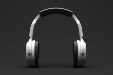 Beyaz kulaklık ya da kulaklık koyu arka plan üzerinde. Gadget'ı kavramı. 3D render 