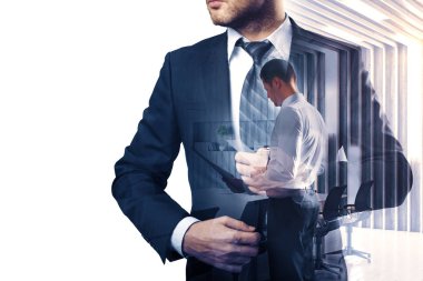 Soyut resim çalışma modern office iş adamı. İstihdam kavramı. Çift pozlama 