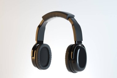 Siyah kulaklık ya da kulaklık açık renkli üzerinde. Birim kavramı. 3D render 