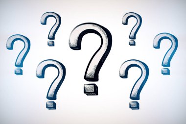 Işık arka plan üzerinde çizilmiş soru işaretleri. SSS kavramı 