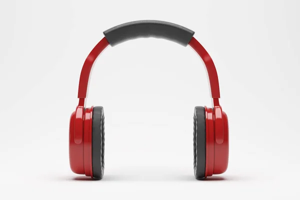 Piros fejhallgató és fülhallgató-ra könnyű háttér. Modern fogalmat. 3D-leképezés — Stock Fotó