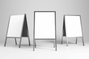 Boş beyaz sokak ile gölge ışık arka plan üzerinde duruyor. Reklam kavramı. Alay etmek yukarıya, 3d render 