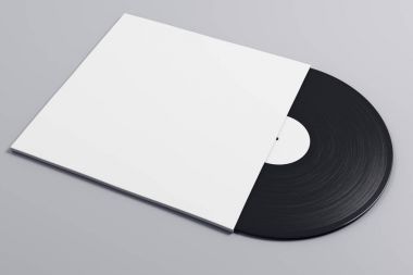 Gri arka plan üzerinde siyah ve beyaz vinil kol. Vintage kavramı. Alay etmek yukarıya, 3d render 