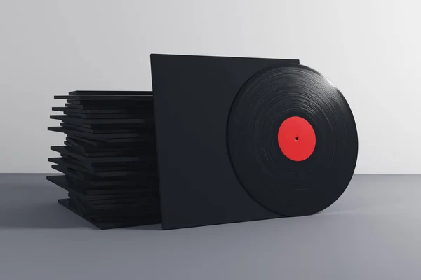 Stack av svart vinyl ärmar — Stockfoto