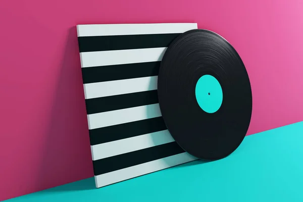 Vinyl record on turquoise background — Stock Photo, Image