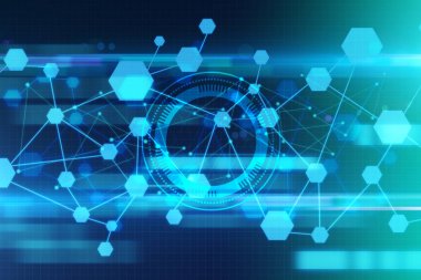 Soyut parlayan dijital duvar kağıdı. Yenilik ve teknoloji kavramı. 3D render 