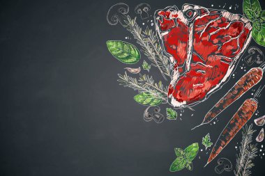 Lezzetli eti biftek kara tahta zemin 