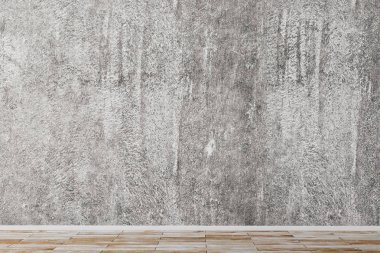 Soyut tuğla iç boş duvar ve beton zemin. Reklam kavramı. Alay etmek yukarıya, 3d render 