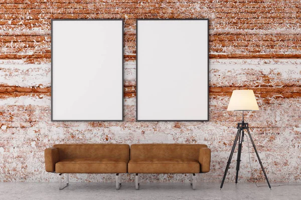 Moderní cihlová obývací pokoj s prázdný nápis — Stock fotografie