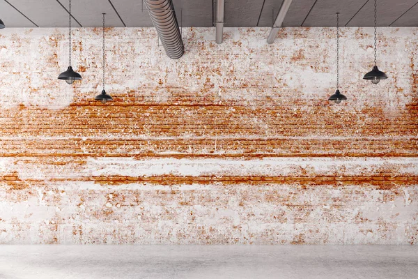 Intérieur en brique abstraite avec mur vide et sol en béton. Concept inverse. Maquette, rendu 3D — Photo