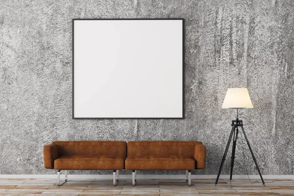 Moderno soggiorno in mattoni con cartellone vuoto — Foto Stock